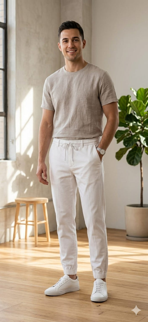 Anim Clothing®  Men's White Chino Pants Drawstring Casual